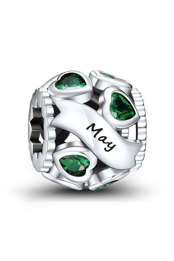 925 Sterling Silver Charm for Bracelets May Love Heart Openwork Bead Clear Women Bracelet Charms