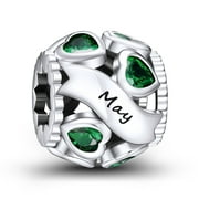 ERIZTEYA Love Heart Openwork Bead Clear Cubic Zirconia Bracelet Charms, 925 Sterling Silver