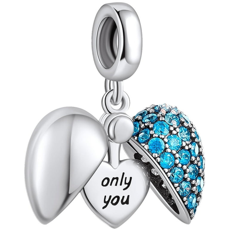 NINGAN 'Only You' Blue Heart Charm, 925 Sterling Silver, Fits