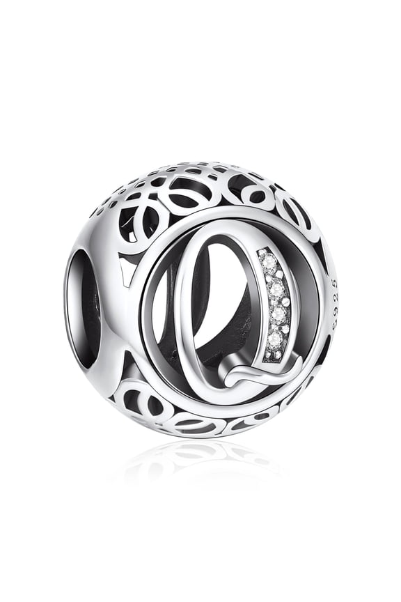 Letter Q Clear Bracelet Charms, Sterling Silver, 1 Count