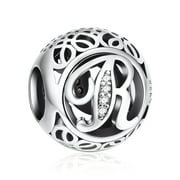 NINGAN R Letter Alphabet Charm 925 Sterling Silver A-Z Initial Beads Fits Europeans Bracelet and Necklace