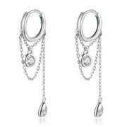 NINGAN S925 Sterling Silver Post Huggie Earring With Crystal Attract Light Clear Dangle CZ Hoop Earrings, Best Gift Ideas for Women, Girls, Ladies, Special-Occasion Jewelry