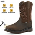 thumbnail image 1 of SMILIN Men's Steel Toe Work Boots, Square Toe Waterproof Cowboy Boots for Men, Dark Brown, US Size 11, 1 of 10