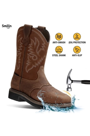 Men's Waterproof Steel Toe Work Boots,Brown,Size 9.5