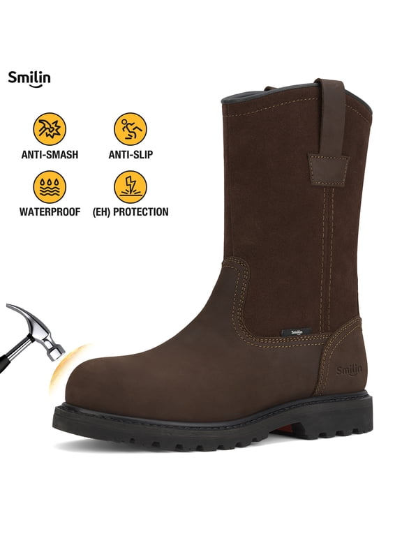 Waterproof Steel Toe Boots for Men, Industrial Construction Non-slip Work Safety Shoes,Dark Brown,US size 11