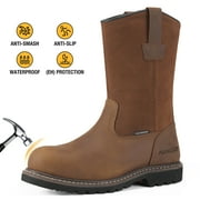 Waterproof Steel Toe Boots for Men, Industrial Construction Non-slip Work Safety Shoes,Light Brown,US size 14