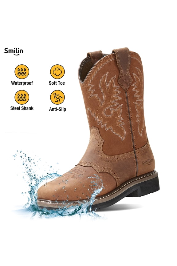 Square Toe Cowboy Boots for Men,Waterproof Western Boots,Brown,Size 13