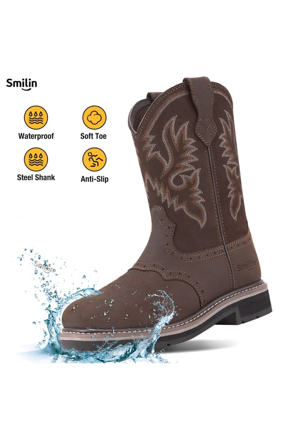 Square Toe Cowboy Boots for Men,Waterproof Western Boots,Dark Brown,Size 13