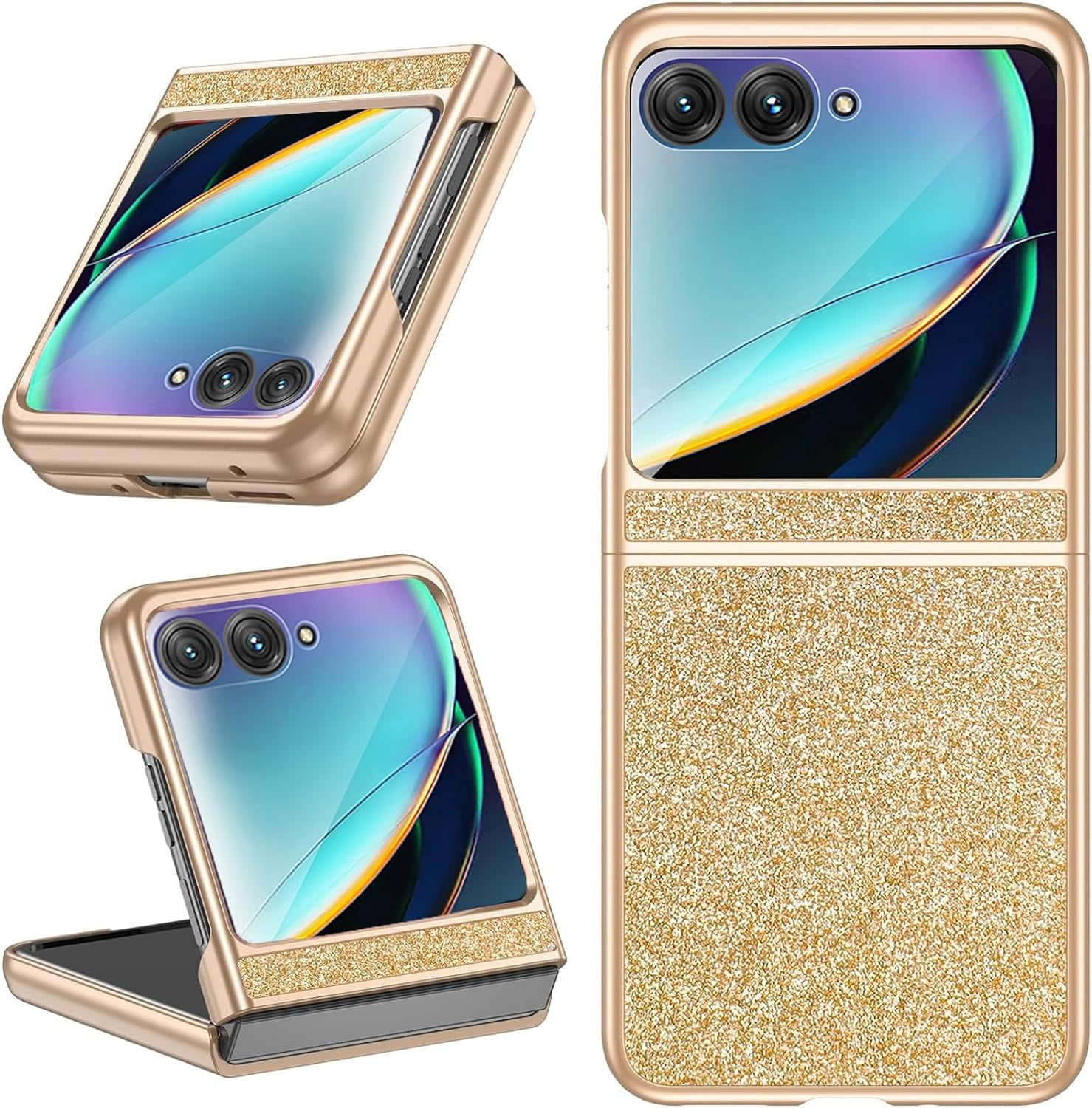 NINKI for Motorola Razr 2024 Case with Screen Protector, Bling Gold