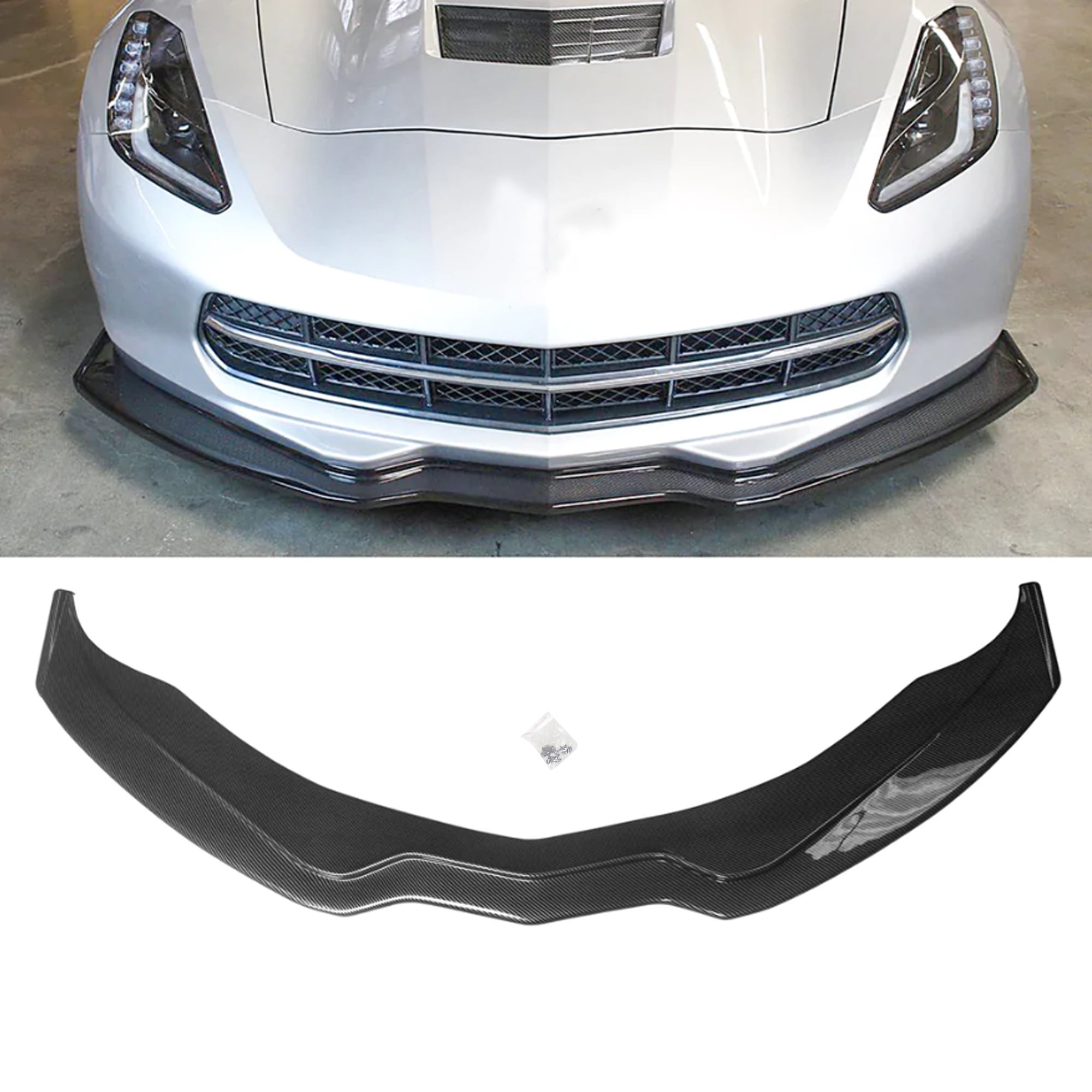 NINTE Front Bumper Lip for 14-19 Chevy Corvette C7 STG Stage 2 Z06 Stingray Carbon Fiber Look