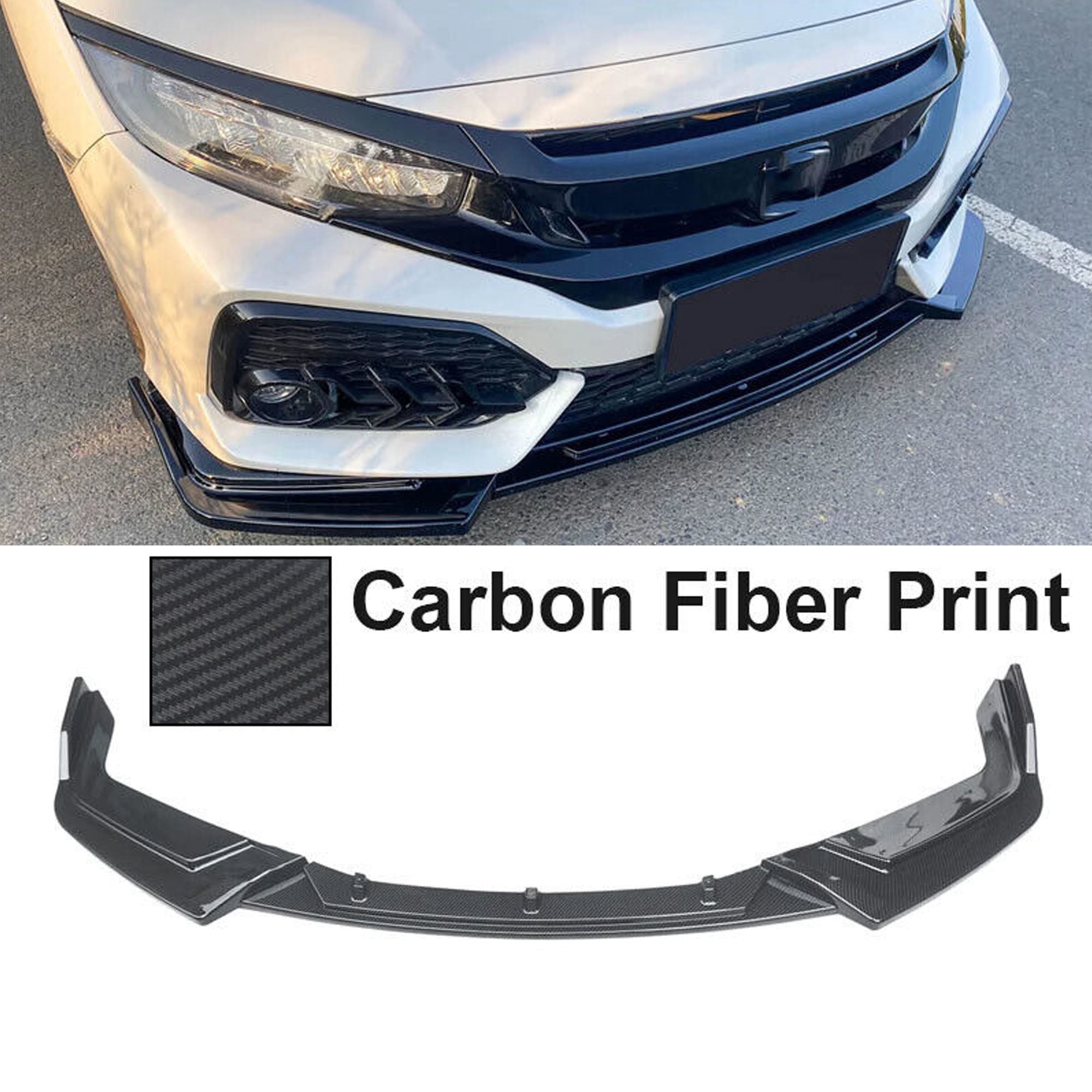 NINTE Front Bumper Lip for 2016-2021 Honda Civic Hatchback & Si Carbon