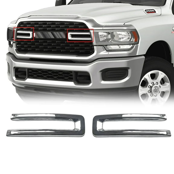 NINTE Front Grille Covers for 19-22 Dodge RAM 2500 3500 4500 5500 Chrome 2PCS