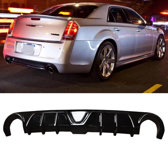NINTE Rear Diffuser Lip for 2012-2014 Chrysler 300 SRT Gloss Black + LED Brake Light