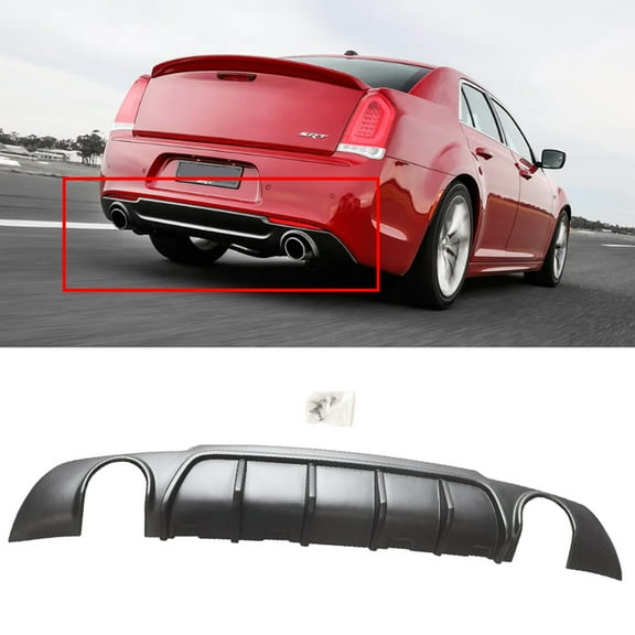 NINTE Rear Diffuser Lip for Chrysler 300 SRT 2015-2023 Matte Black Round Exhaust