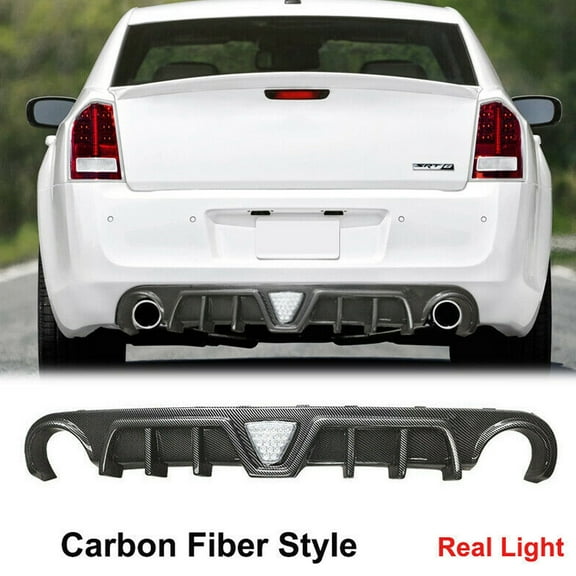 NINTE Rear Diffuser for 2012-2014 Chrysler 300 SRT Carbon Fiber Style With LED Brake Light
