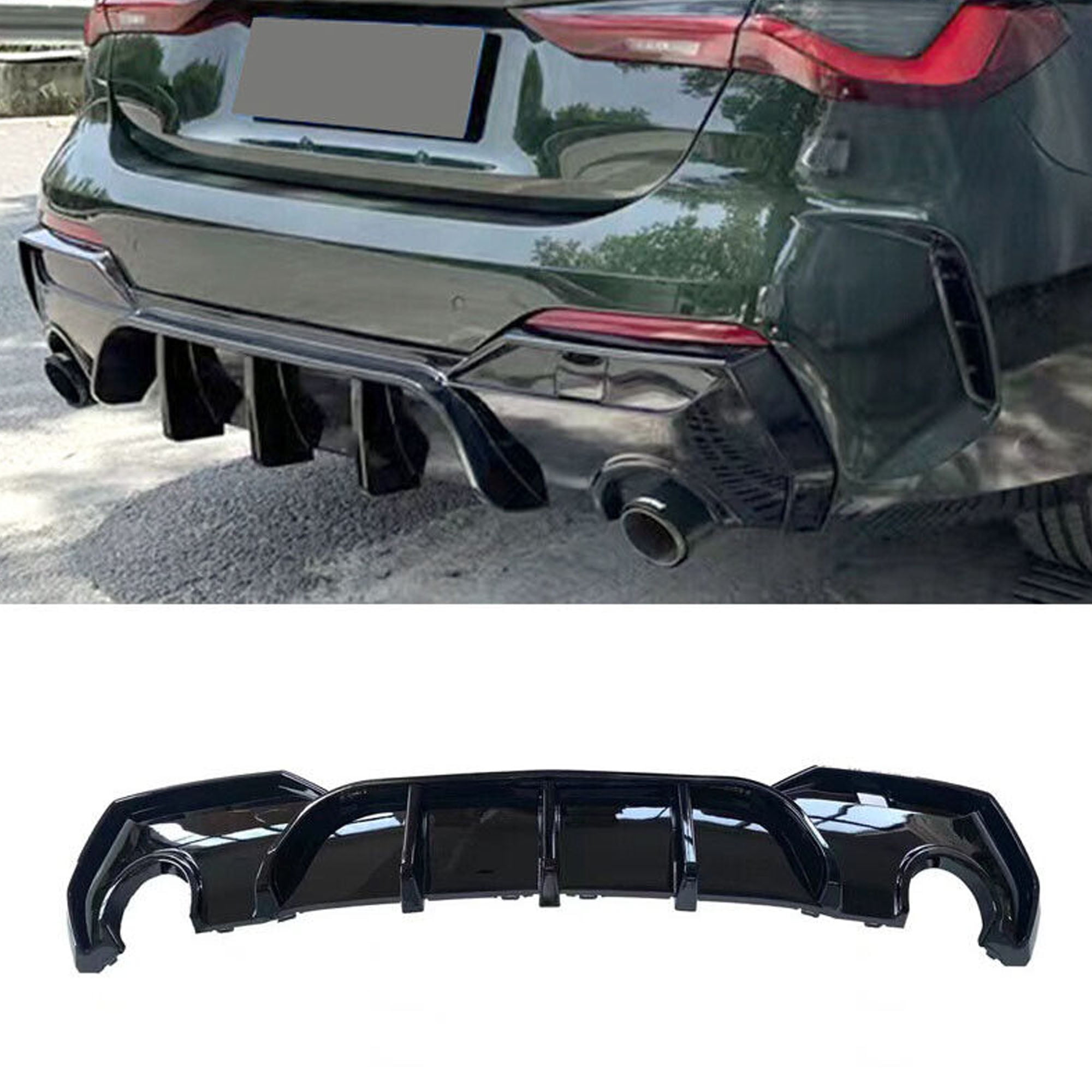 NINTE Rear Diffuser for 2021-2022 BMW 4 Series G22 G23 M-Sport Bumper Gloss Black