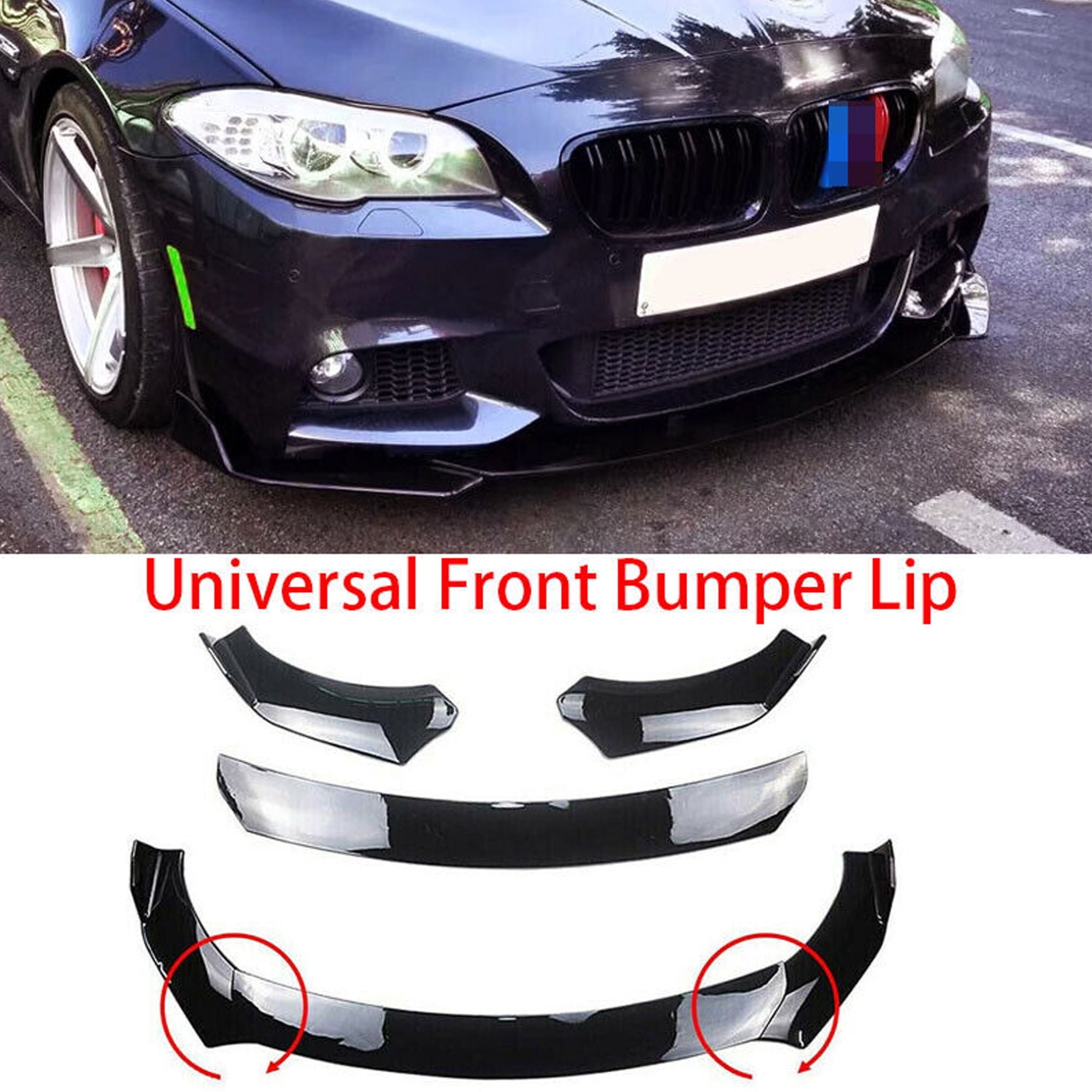 NINTE Universal Front Bumper Lip BMW Benz Honda Civic Mazda GMC Gloss Black Splitter Spoiler 3PCS