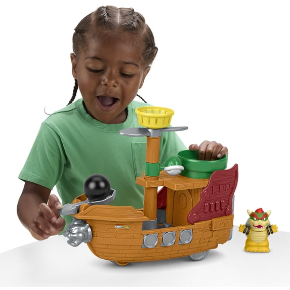 Fisher-Price Little People My Mario Bowser’s Airship & Figure Set Toddler Toy for Pretend Play