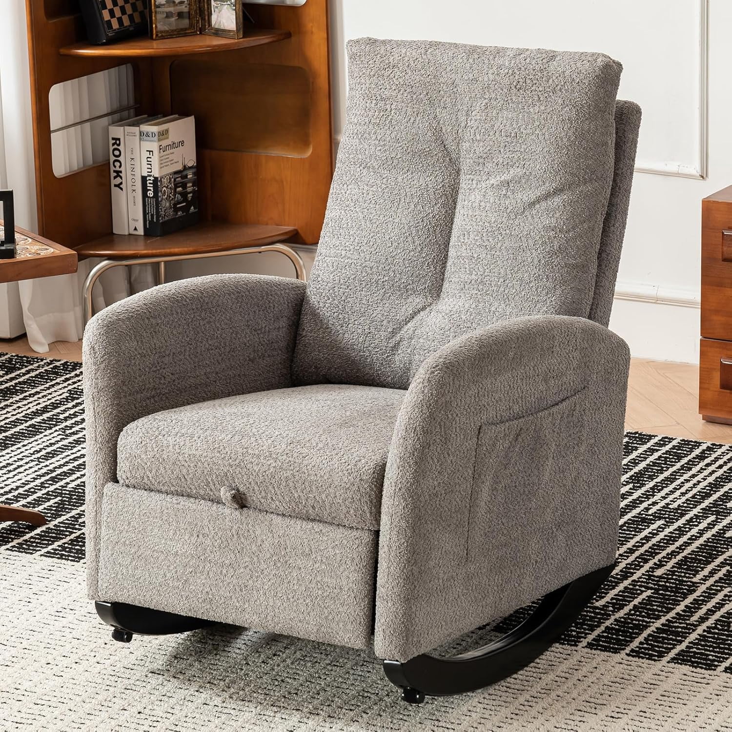 NIOIIKIT Nursery Rocking Chair, Linen Upholstered Glider Chair with ...