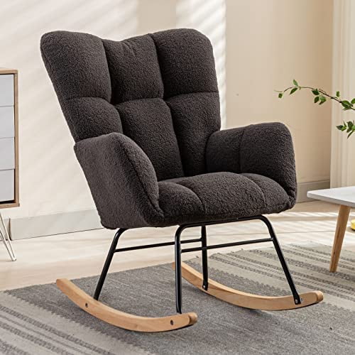 NIOIIKIT Nursery Rocking Chair Teddy Upholstered Glider Rocker Rocking ...