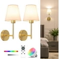 thumbnail image 1 of NIORSUN Battery Operated Wall Sconce Set of 2,Gold Rechargeable Wall Lights with 5200mAh Dimmable Bulbs and Remote,10 Colors Wireless Wall Lamps for Bedroom Living Room Hallway Decor, 1 of 10