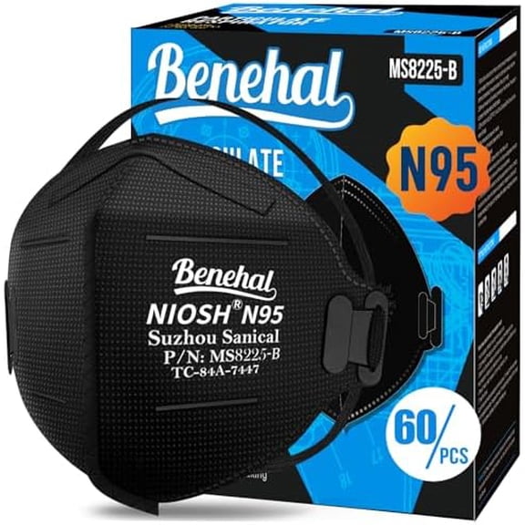 NIOSH Approved N95 Mask Particulate Respirators, Pack of 60 N95 Face Masks, Individually Wrapped,Black$$Tools & Hardware Other