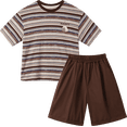 thumbnail image 1 of NIPAXO Boys Outfits Set Elastic Waistband Cotton Blend Knit Striped Crewneck Tent Graphic T-Shirt Shorts Set for Toddler Little Boys Age 7-8 Years Brown, 1 of 6