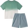 thumbnail image 1 of NIPAXO Boys Short Sets Ombre T-Shirt and Plaid Shorts 2-Piece Summer Outfit Casual Activewear for Boys, Green, Sizes 4-5 years old, 1 of 6