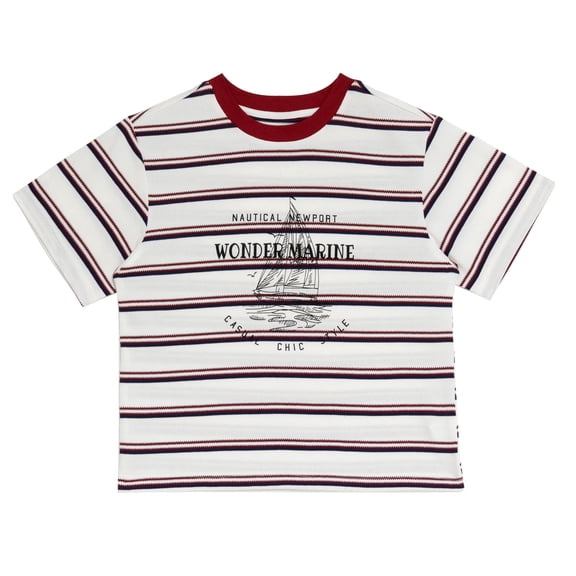 NIPAXO Boys Striped T-Shirt Nautical Sailboat Graphic Short Sleeve Summer Tee for Boys, Red, Sizes 4-5Y