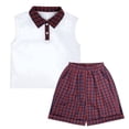 thumbnail image 1 of Boys Summer Outfit Set, Sleeveless Polo Shirt & Plaid Shorts Preppy Style 2-Piece Clothing Set for Toddler Boys（7-8Y）, 1 of 12