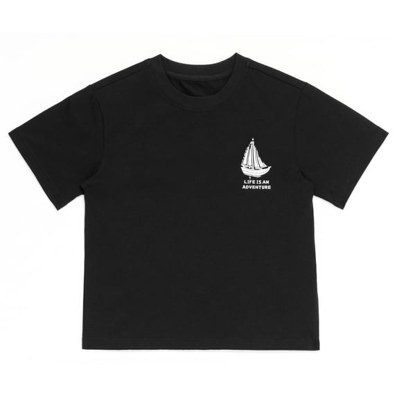 NIPAXO Boys T-Shirt Sailboat Print Cotton Blend Short Sleeve Nautical Graphic Tee for Boys, Black, Sizes 5-6Y
