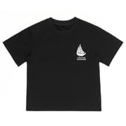 NIPAXO Boys T-Shirt Sailboat Print Cotton Blend Short Sleeve Nautical Graphic Tee for Boys, Black, Sizes 7-8Y