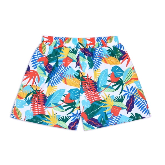 NIPAXO Boys Shorts Tropical Palm Leaf Floral Print Elastic Waist Quick Dry Soft Fabric Summer Beach Shorts for Boys, Multicolor, Sizes 4-5Y