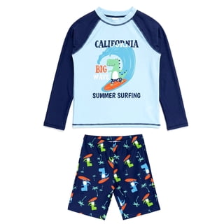 NIPAXO Boys Two Piece Swimsuit Set Long Sleeve Rash Guard Swim Trunks Dinosaur Shark Crocodile Sun Protection Swimwear for Toddler Boys Age 7-8 Years