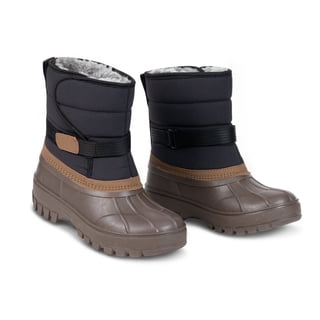 NIPAXO Kids Snow Boots Waterproof Winter Boots Brown and Black Faux Fur Lined Hook and Loop Cold Weather Outdoor Shoes for Boys Girls