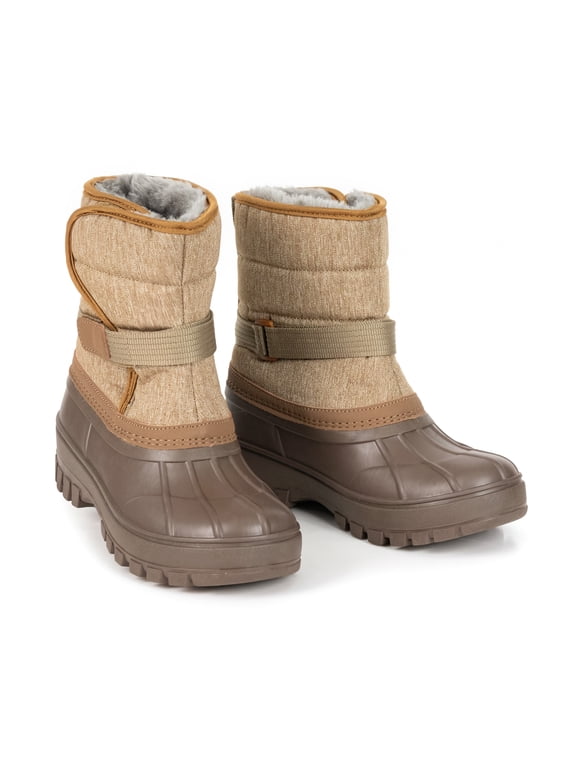 Kids Snow Boots Waterproof Duck Boot Style with Insulated Quilted Upper and Hook-and-Loop Closure Winter Boots for Boys Girs