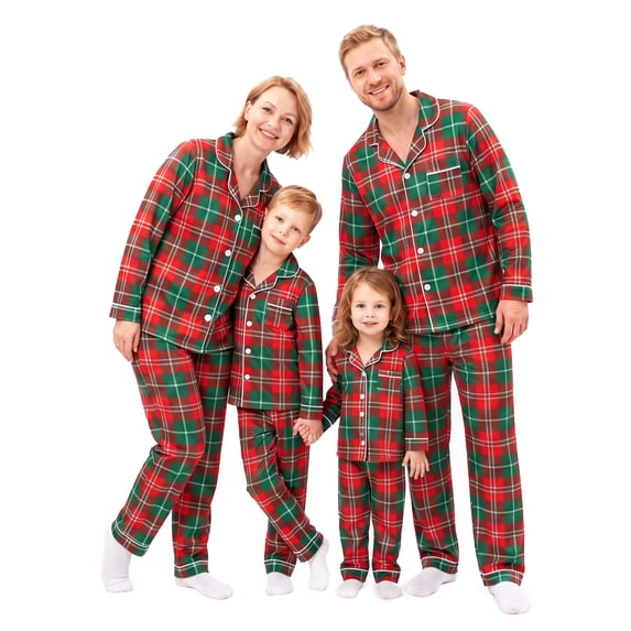 NIPAXO Family Matching Christmas Pajamas Set Long Sleeve Button-Down Holiday Sleepwear Classic Tartan Plaid Lounge Set for Dad Mom Kids