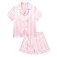 thumbnail image 1 of NIPAXO Girls Pajamas Set Short Sleeve Button-Down Pink White Striped Ruffle Shorts Sleepwear Satin for Kids, 1 of 8