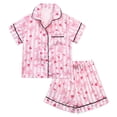 thumbnail image 1 of NIPAXO Girls Satin Pajamas Set Short Sleeve Button-Down Pink Stripe Strawberry Bow Print Sleepwear for Kids, 1 of 8