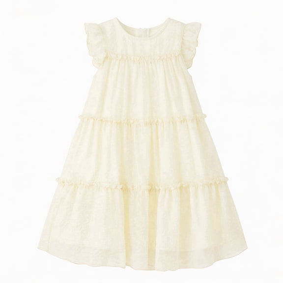 NIPAXO Girls Dress Sleeveless Polka Dot Layered Ruffle Hem Cotton Blend Tiered Summer Party Dress for Girls with Bow Detail