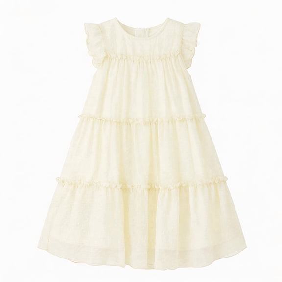 NIPAXO Girls Dress Sleeveless Polka Dot Layered Ruffle Hem Cotton Blend Tiered Summer Party Dress for Girls with Bow Detail