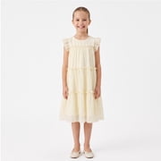 NIPAXO Girls Dress Summer Flutter Sleeve Crewneck Fully Lined Tiered Ruffle Flowy Boho Casual Dress for Kids