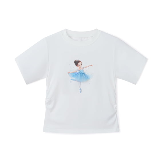 NIPAXO Girls T-Shirt Ballet Girl Print Cotton Blend Short Sleeve Ballerina Princess Graphic Tee for Girls, White, Sizes 7-8Y