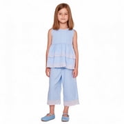 Girls 2-Piece Outfit Eyelet Lace Sleeveless Tunic and Wide Leg Pants Set for Girls 4-5Y