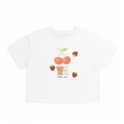 NIPAXO Girls Graphic T-Shirt Cute Cherry Bear Short Sleeve Crewneck Cotton Tee, Casual Summer Top for Girls 4-5Y White