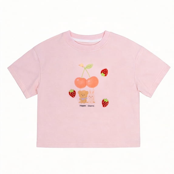 NIPAXO Girls Cartoon T-Shirt, Round Neck and Short Sleeve Cotton Shirts, 9-10Y
