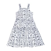 Girls Summer Boho Maxi Dress, Black and White Floral Tiered Sundress with Ruffle Straps for Toddler & Little Girls 4-5Y