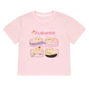 NIPAXO Girls T-Shirt Short Sleeve Graphic Crewneck Soft Cotton Blend Kids Pullover Tee Shirt for Girls with Cute Cartoon Dog Flower Pattern,Pink