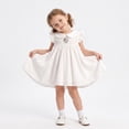 thumbnail image 1 of NIPAXO Girls Dress White Floral Embroidery White Striped Peter Pan Collar Flutter Sleeve Baby Doll Casual Sundress for Kids, 1 of 7