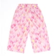 thumbnail image 1 of Girls Wide Leg Pants Gradient Heart Print Elastic Waist Loose Fit Cotton Culottes Casual Summer Trousers for Girls, Pink, Sizes 4-5, 1 of 7